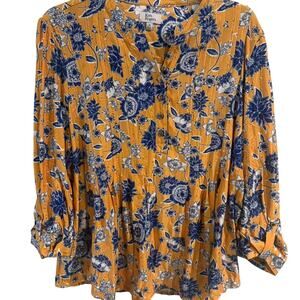 Kim rogers yellow and blue floral blouse